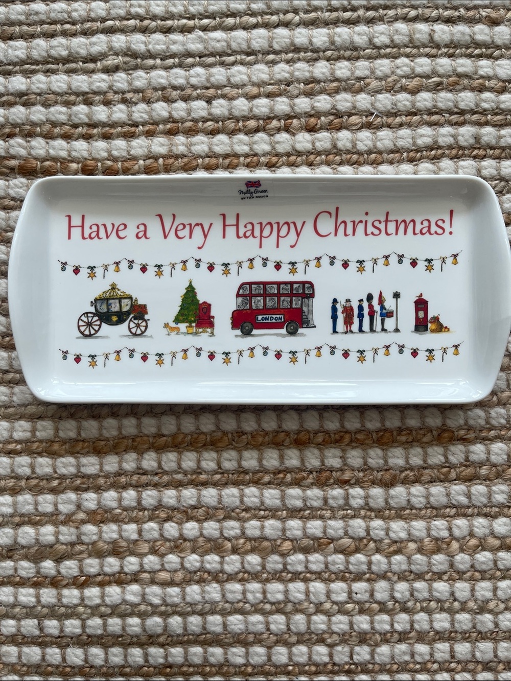 Milly Green British Design "Happy Christmas" London Scene Ceramic Tray 11"x5"